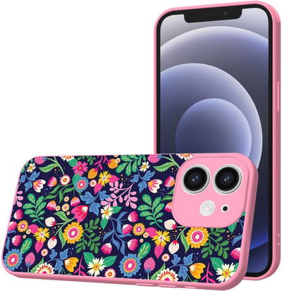 Smartphonica Telefoonhoesje Geschikt voor iPhone 12 met Bloemen opdruk - TPU Back Cover Case Flower Design - Roze geschikt voor iPhone 12