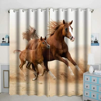 Paarden Verduisterende Gordijnen voor De Slaapkamer Ruimte Dierlijke Gordijnen in Woonkamer Gordijn voor Raamopening Huisdecoratie Hoge Schaduw Gordijn 2 Panelen W55 X H120cm X 2&HOOK