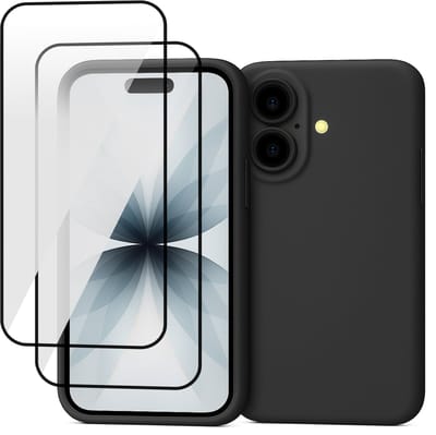 Hoesje geschikt voor iPhone 17 - 2x Screenprotector Volledig Dekkend Glas - Mat Back Case Zwart