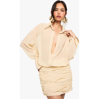 boohoo Dames Chiffon Drop Waist Geplooid Hemdsjurk | Butter | Maat: 8
