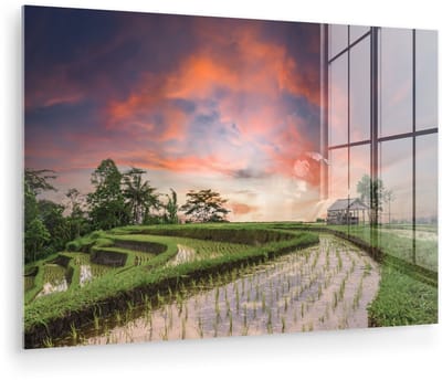 ® Glasschilderij 180x120 cm - Schilderij acrylglas - Het fantastische landschap van Thailand met rijstvelden - Foto op glas - Muurdecoratie woonkamer - Wanddecoratie slaapkamer - Schilderijen