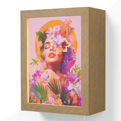 Wandlamp 15x20 cm - Oplaadbaar - Vrouw - Abstract - Cirkel - Bloemen - Wandlampen binnen woonkamer - Slaapkamer lamp met kabel - Decoratieve nachtlamp - Vloerlamp snoer