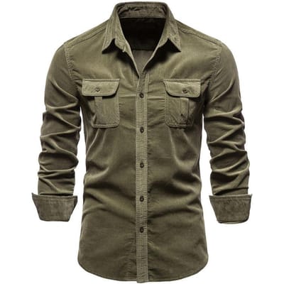 Heren Herfst Katoen Basis, Corduroy Heren Zakelijk Overhemd Slim Casual Overhemd Heren Nieuw Lange Mouw Jas XXL groen