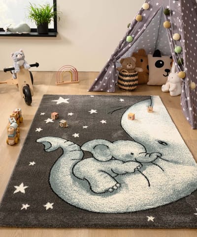 Kindervloerkleed olifant - Adventures grijs/blauw 80x150