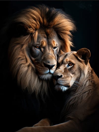 Leeuwen Couple Poster - Foto Poster - Lion Art - Geschikt om in te lijsten - 61 x 91,5 cm (A1+)