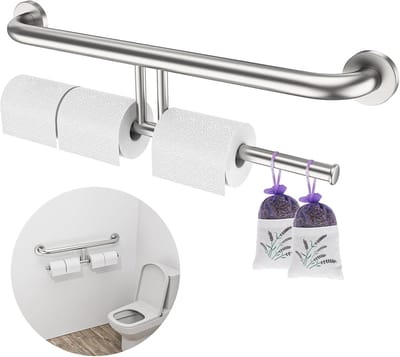 Veiligheidsbeugel 61 cm met dubbele toiletpapierhouder geborsteld nikkel RVS