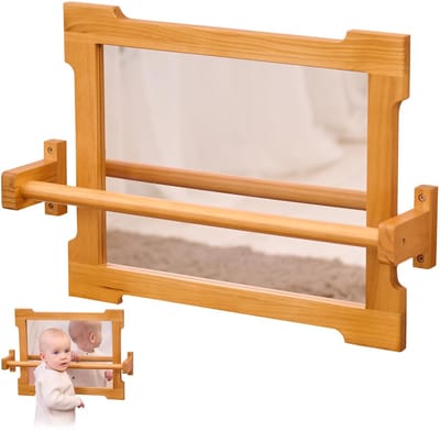 Dailygoods- Montessori Spiegel met Stang - Houten Pull-Up voor Peuters - Zelfstandig Staan/Lopen - Speelkamer/Klaslokaal - Veilig en Duurzaam - Peuterspiegel