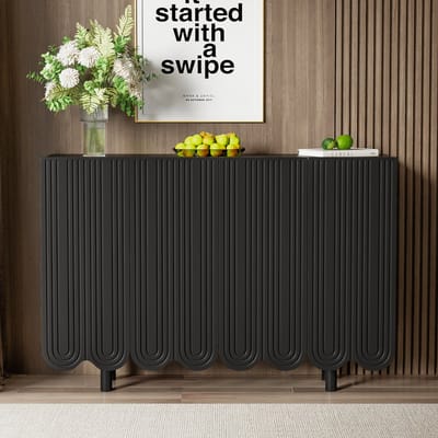 Sweiko Dressoir, Opbergmeubel, Teardrop dressoir met voorgevormde deuren en gedempte scharnieren, Minimalistische structuurafwerking, Zwart