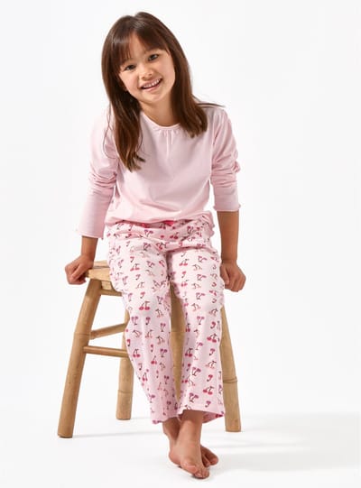 Little Label - meisjes pyjama set - roze slapende kersjes - 6Y/110-116 - Zachte BIO Katoen