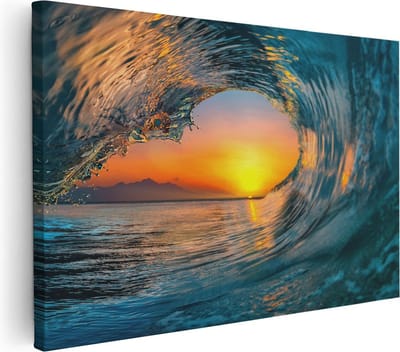 Artaza Canvas Schilderij Zee - 90x60 cm - Wanddecoratie Zonsondergang - Muurdecoratie Golf - Schilderijen Op Canvas Strand