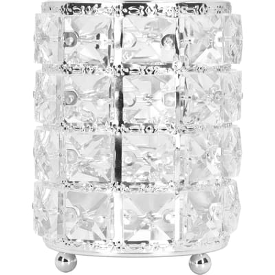 Porte-pinceaux de maquillage en cristal Style européen Verre cristal arrondi Organisateur de cosmétiques Argent argenté