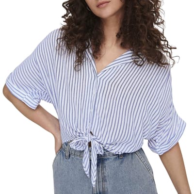 ONLY ONLPAULA LIFE S/S TIE SHIRT WVN NOOS Dames Blouse - Cloud Dancer Blue Stripes
