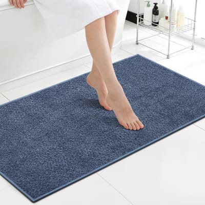 Badmat, antislip met rubberen achterkant, absorberend en sneldrogend, wasbaar, badmat met korte pool, 61 x 120 cm, blauw