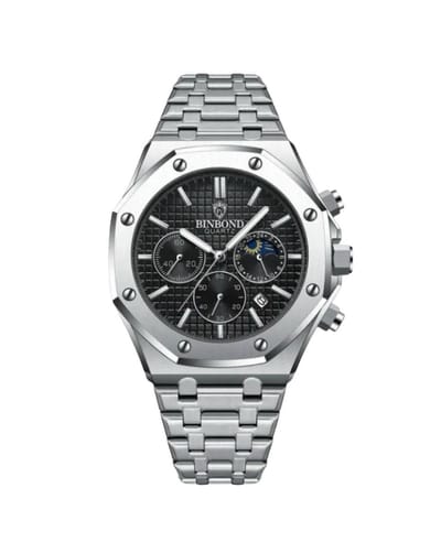Binbond - Herenhorloge - Mannen - Zilveren Polsband - Zwart en Zilver - Horlogedoos -