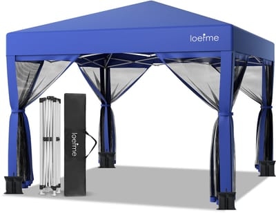 LOEFME 3x3m Pop-up Paviljoen - Verstelbare Hoogte - Met 4 Klamboe Zijwanden - Incl. Opbergtas & Bevestigingsset