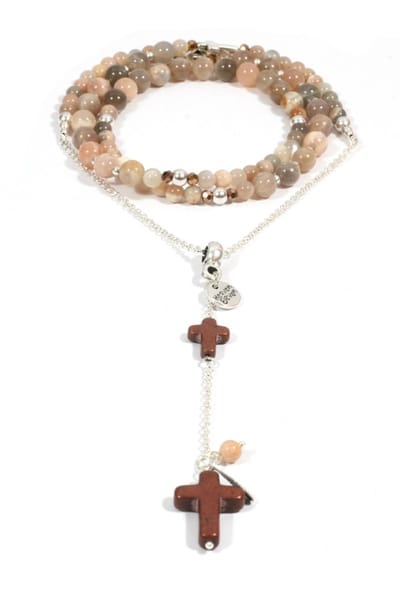 Heaven Eleven dames Ketting zilver plating - zonnesteen - bruin kruisje