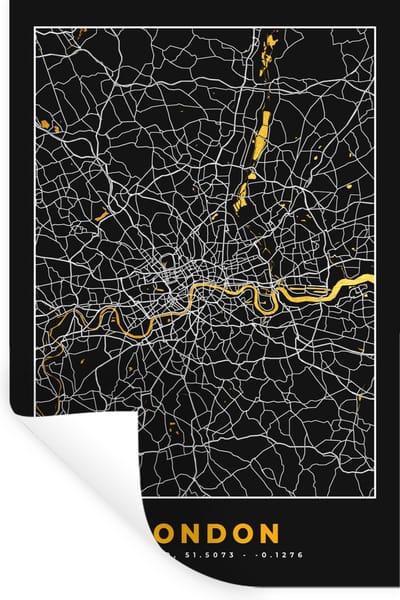Muurstickers - Sticker Folie - Londen - Stadskaart - Plattegrond - Goud - Kaart - 20x30 cm - Plakfolie - Muurstickers Kinderkamer - Zelfklevend Behang - Zelfklevend behangpapier - Stickerfolie