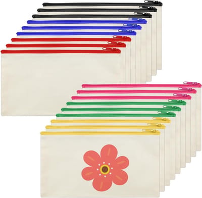 DIY Stof Tas voor Schilderen, 18 Stuks, Lege Pennenzak 20.8 x 12 cm voor Creatieve Projecten, School en Reizen (Beige)