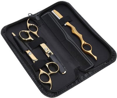 Dailygoods - Kappersschaarset, effileerschaar, mes, kam, haarstyling-gereedschap, goud, voor mannen, vrouwen, kinderen, huisdieren, thuis, salon, kapper