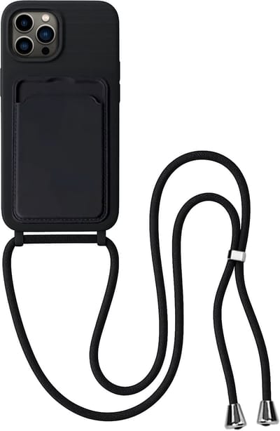 Hoes Geschikt voor iPhone 14 Pro Max Hoesje Pas Houder Case Hoes Met Koord - Hoesje Geschikt voor iPhone 14 Pro Max Hoes Met Telefoonkoord Pasjeshouder Cover - Zwart