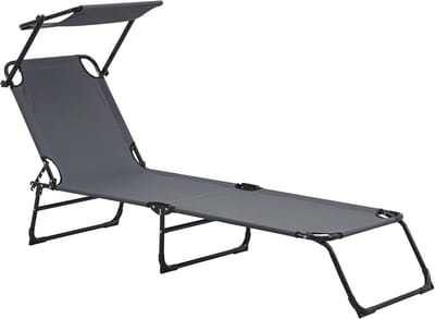 Inklapbare Ligstoel Tuin met Verstelbaar Zonnedak - Comfortabel Ligbed voor Balkon en Terras