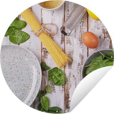 Tuincirkel Pasta - Kruiden - Ei - Citroen - Keuken - 60x60 cm - Ronde Tuinposter - Buiten