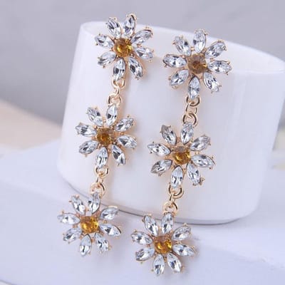 Boucles d'oreilles longues à pendentif en forme de fleur de cristal, boucles d'oreilles de tempérament, tendance, Vintage, bijoux pour femmes âgées gray