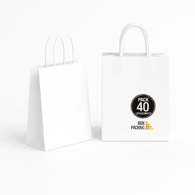 Dailygoods- Papieren Tasjes 40 Stuks - Witte Draagtasjes - Kraft Tassen - Stevig Papier 115 g/m² - Ideaal voor Geschenken - Gemaakt in Spanje - Draagtas
