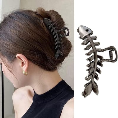 Metalen Visgraat Haarclip - Haarklem Vrouwen - Haar Styling - Uniek Visgraat Ontwerp - 1 stuk - Zwart