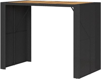 Tuin Bartafel - Houten Tafel - Buiten Genieten - Polyrotan Frame - 145 cm - Zwart