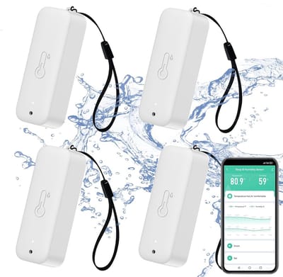 Slimme Wi-Fi hygrometer thermometer – waterdichte luchtvochtigheids- en temperatuursensor met app-alarm voor binnen en buiten – 4 stuks