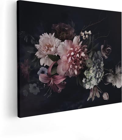 Artaza Canvas Schilderij Bloemen - 100x80 cm - Groot - Stilleven Wanddecoratie - Muurdecoratie Boeket - Schilderijen Op Canvas