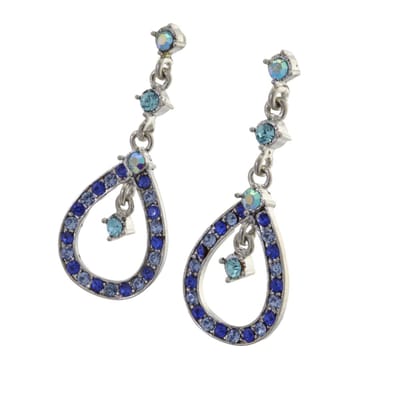 Behave - Oorhangers zilverkleur druppelvorm met blauwe steentjes - 4 cm