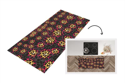 Keukenloper - Loper keuken - Panterprint - Patroon - Paars - Geel - 120x50 cm - Keukenloper vinyl