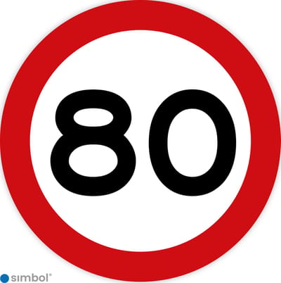 Simbol - Stickers 80 km - Maximaal 80 km/u - Duurzame Kwaliteit - Formaat ø 15 cm.