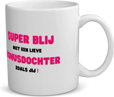 Akyol - super blij met een lieve bonusdochter zoals jij koffiemok - theemok - Dochter - de liefste bonusdochter - verjaardag - cadeautje voor dochter - dochter artikelen - kado - geschenk - 350 ML inhoud