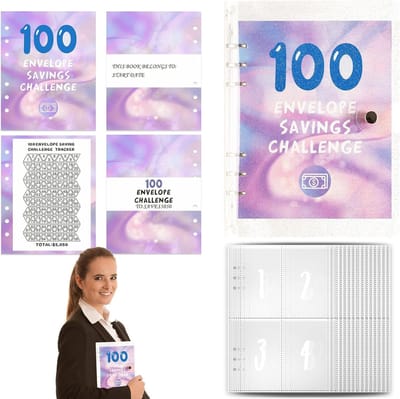 Geld Bespaarboek - Spaaruitdagingen Binder - Budget Beheer - 100 Envelopes Systeem - 23x17.5x3.5cm - Multicolor
