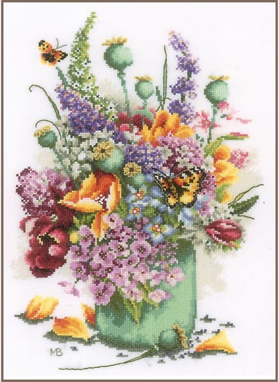 Lanarte Borduurpakket - Borduurset - Borduurpakket volwassenen - Telpakket kit - 28 x 40cm - Kleurig bloemenboeket - Marjolein Bastin - PN-0214127