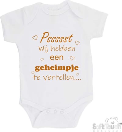 100% katoenen Romper "Pssssst Wij hebben een geheimpje te vertellen...." Zwangerschap Zwangerschapsaankondiging Unisex Katoen Wit/tan Maat 62/68