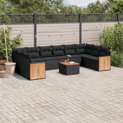 vidaXL - 11-delige - Loungeset - met - kussens - poly - rattan - zwart