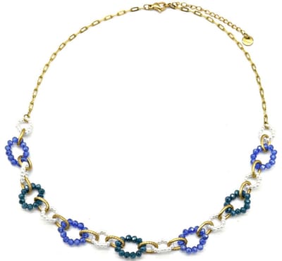 Ketting met Glaskralen - RVS - Lengte 39-44 cm - Blauw