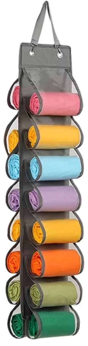 BOTC Hangende Organizer - 16 Vakken - Dubbelzijdig - voor Kast of Deur – voor Kleding, Sportkleding & Accessoires - Grijs/Wit