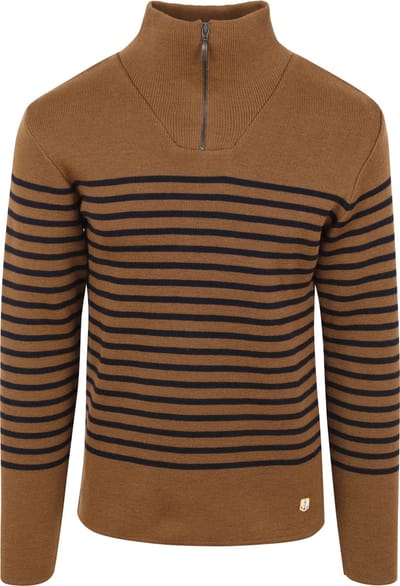 Armor-Lux Camionneur Half Zip Trui Wol Strepen Bruin - Maat L - Heren - Quarter zip