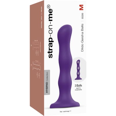 Strap-On-Me - Geisha Balls - Dildo Met 3 Roterende Balletjes - Paars - Maat M