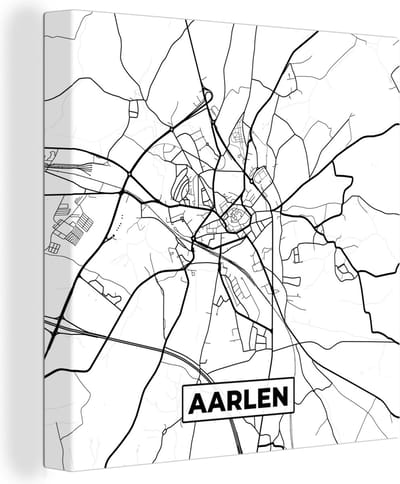 Canvas Schilderij Zwart Wit – België – Plattegrond – Stadskaart – Kaart – Aarlen - 20x20 cm - Wanddecoratie