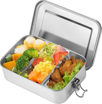 GELLDG Lunchbox - Lunchbox met twee compartimenten - Roestvrij staal - Met afdichtring - Lekvrij ontwerp - Duurzaam en milieuvriendelijk - Geschikt voor de meeste mensen - 1400 ml