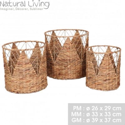 "NATURAL LIVING" SET VAN 3 MANDEN "LEA" GM:D39XH37CM MM:D33XH33CM PM:D26XH29CM