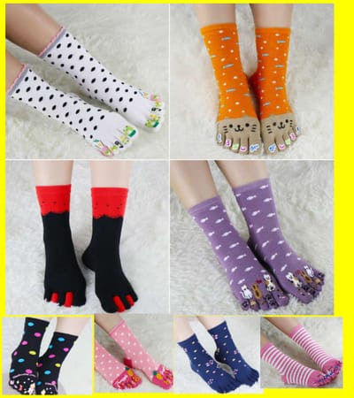 Teensokken - teen sokken - toe socks - toesocks - dames - 10 paar - beige - roze - grijs - blauw - groen - wit - leuke print - 36 - 40 - mix - surpsise - cadeau voor haar - geschenk vrouwen - Kerst cadeau - verjaardagscadeau - yoga - sport – giftbox