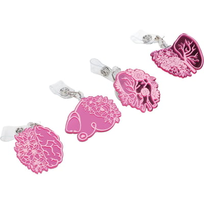 4 stuks Intrekbare Badgehouder Acryl Spiegeloppervlak Orgaan Bloem Patroon Innovatieve Decoratieve ID pink