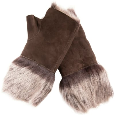 Womens Shearling Wanten Vingerloze manchetten Toscana Suède Schapenvacht Bont